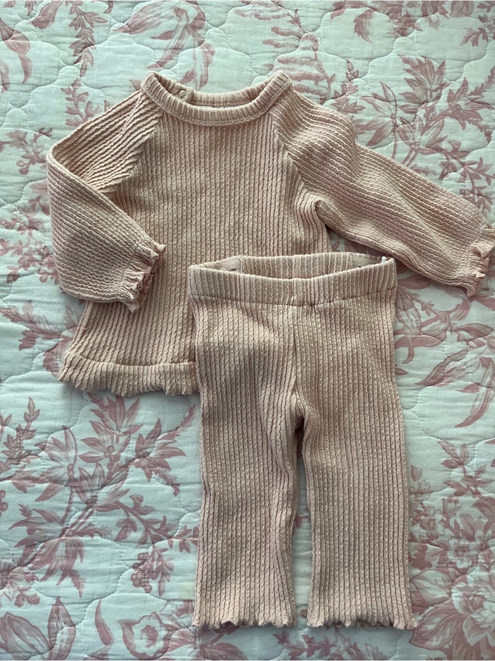 H&M ADORABLES 2-PIECE WAVY-RIBBED COTTON SET